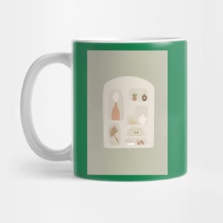 Cream shelf with green background Mug